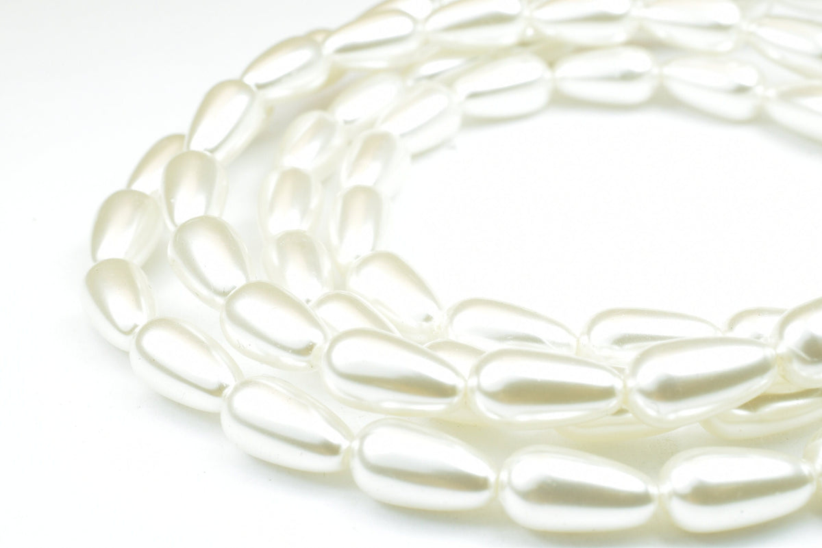 Tear Drop 74 PCs 12x6mm Plastic Pearl White Wedding Pearl Beads on a Spool, Roll, Acrylic Beaded Garland Strand Item# 7892...