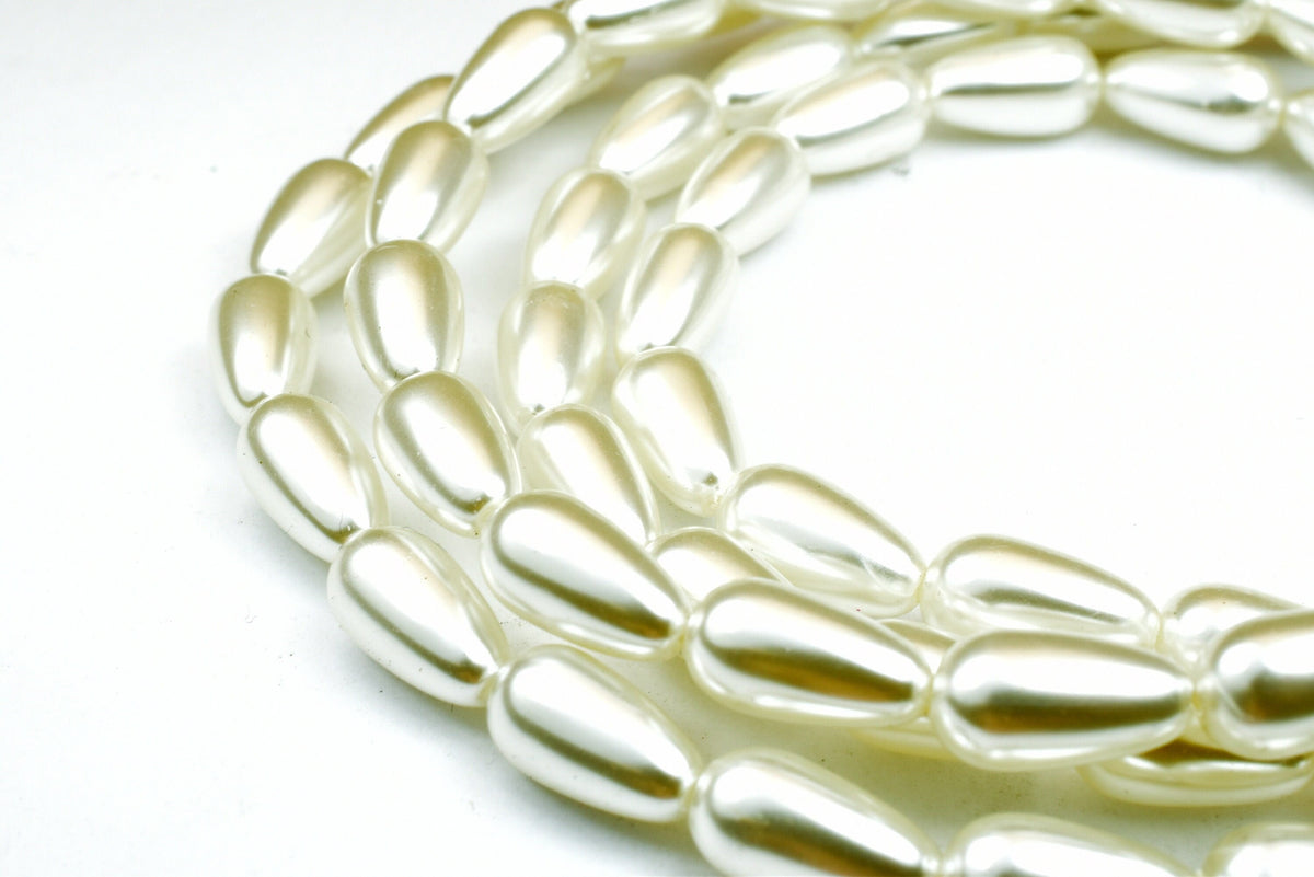 Tear Drop 74 PCs 12x6mm Plastic Pearl White Wedding Pearl Beads on a Spool, Roll, Acrylic Beaded Garland Strand Item# 7892...
