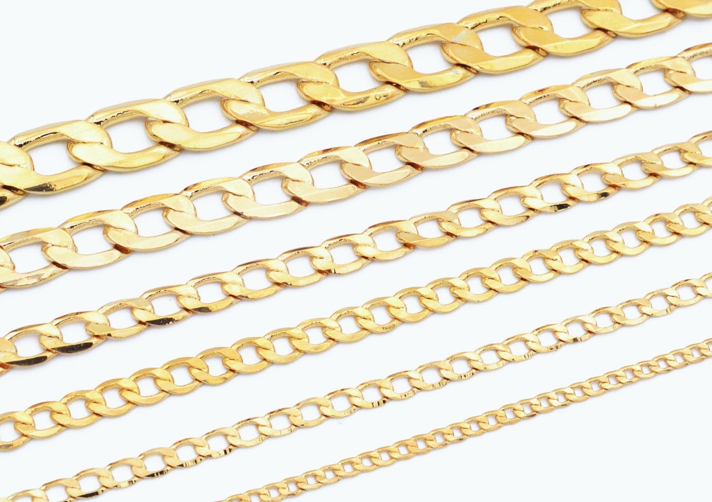 Gold Filled Alternative Cuban Flat Link Chain: Durable Gold Finish - , Jewelry Making, Multiple Widths