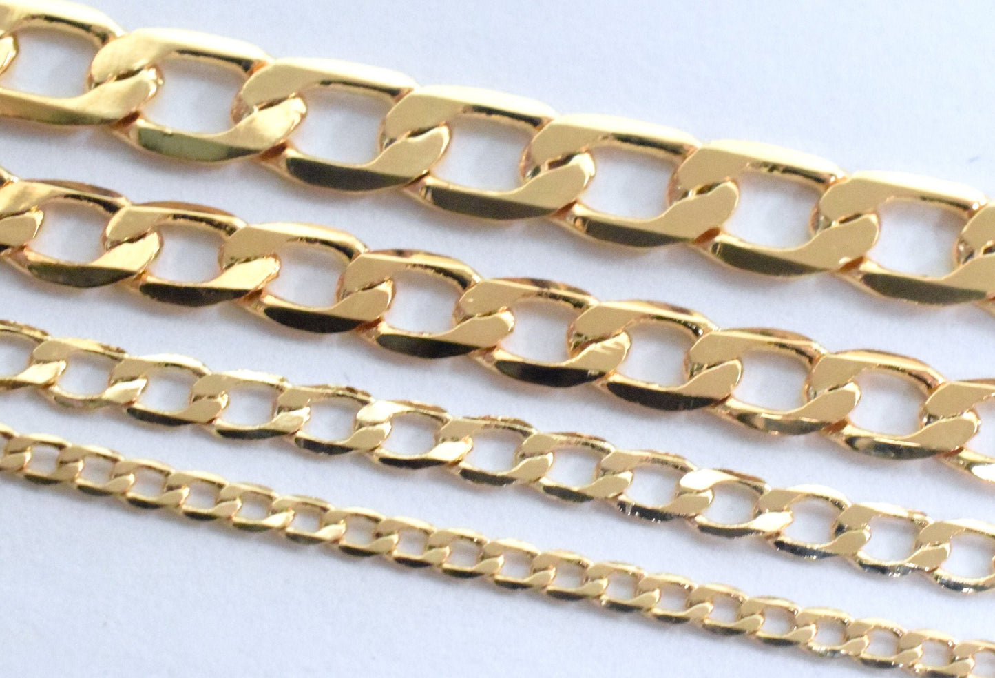Gold Filled Alternative Cuban Flat Link Chain: Durable Gold Finish - , Jewelry Making, Multiple Widths