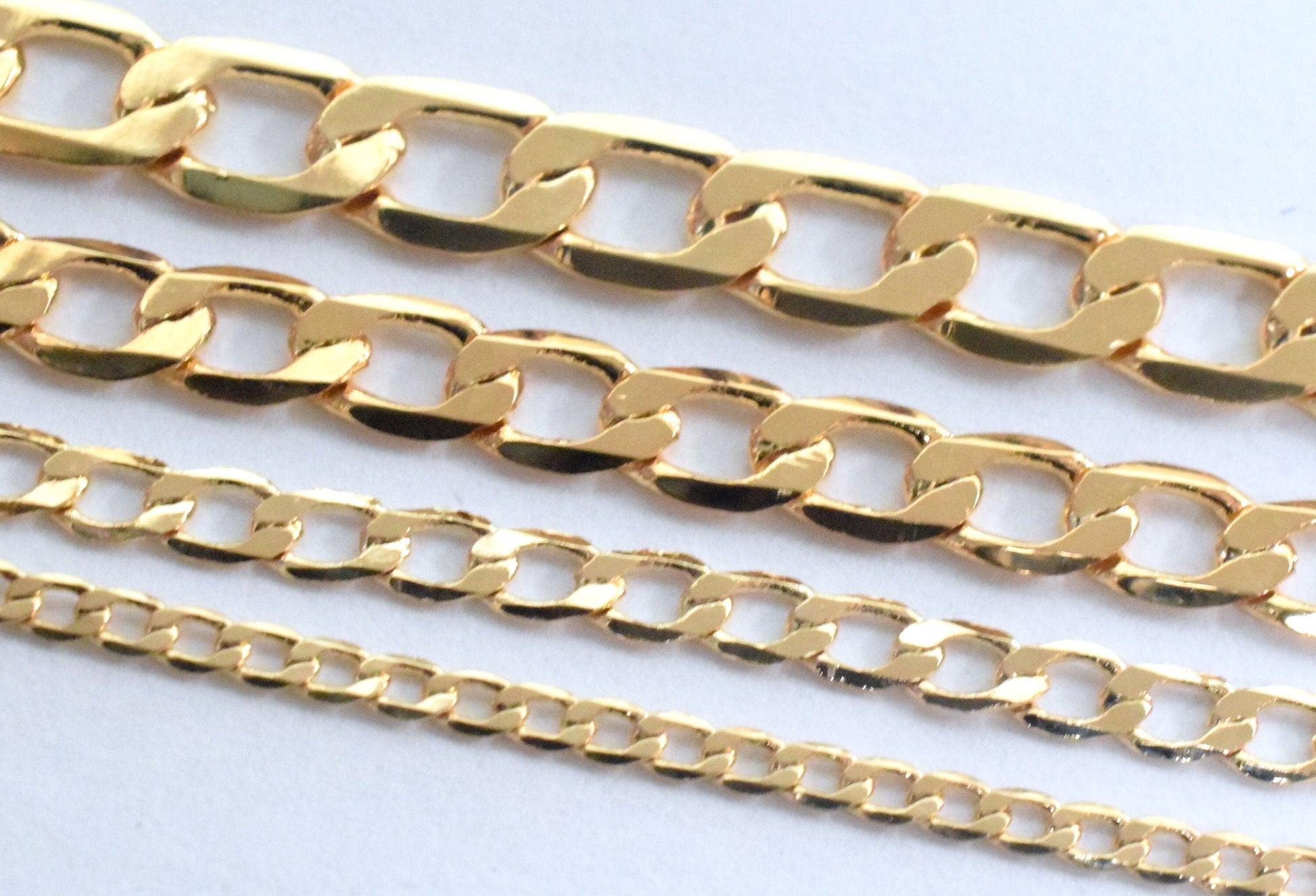 Gold Filled Alternative Cuban Flat Link Chain: Durable Gold Finish - , Jewelry Making, Multiple Widths