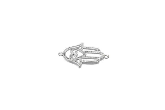 Hamsa Hand Micro Pave Connector: Clear Cubic Zirconia Stones - Rhodium , Tarnish Resistant Gold, Jewelry Making Beads