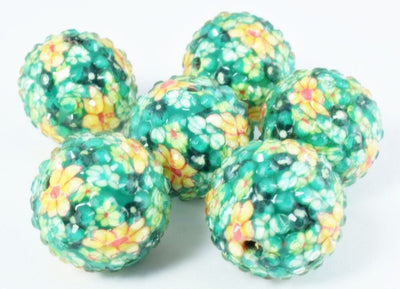 22mm Textured Floral Green Print Resin Wooden Round Beads, Wooden beads, Wholesale Bead, Basketball Wives Bead,Rhinestone...