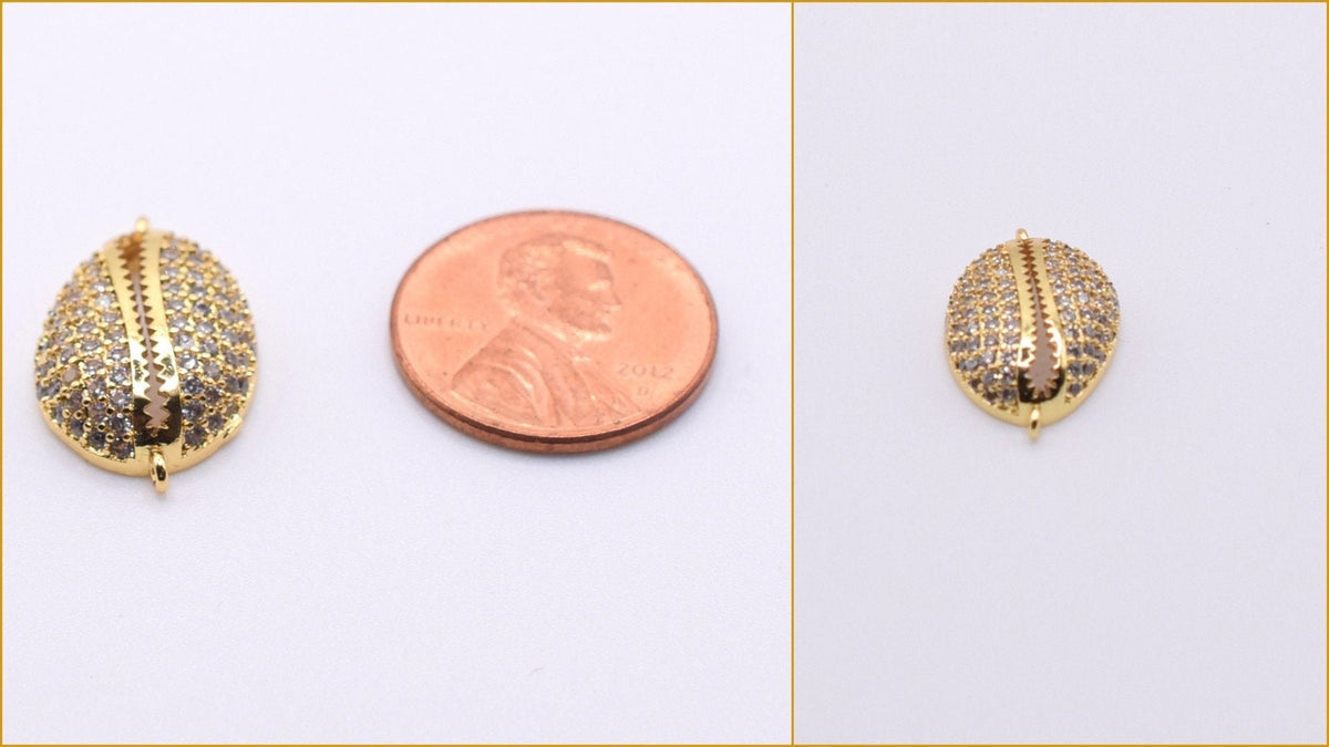 Hand Horse Shoes Micro Pave CZ Beads, Horizontal Connector, Gold Silver Plated (22mm, Jump Ring Included, Rhinestone Craft Supplies)