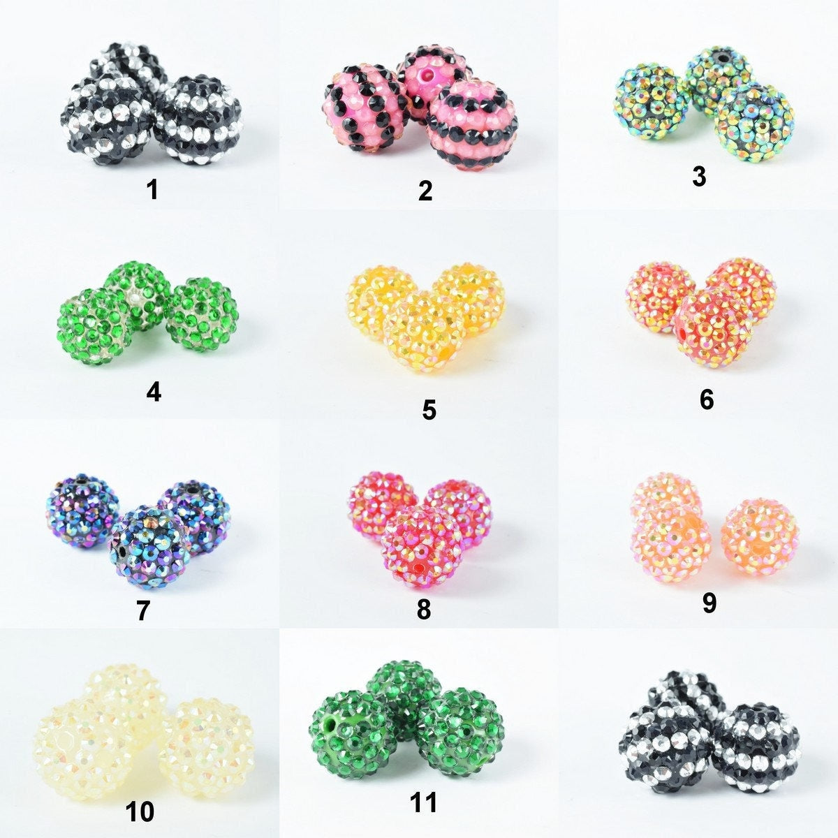 18mm Rhinestone Resin Beads, Shamballa, Round Ball Beads, for Macrame Bracelet, Basketball wives Earring 11Colors set of 1...