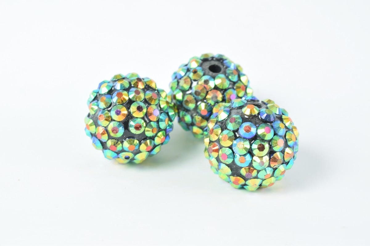 18mm Rhinestone Resin Beads, Shamballa, Round Ball Beads, for Macrame Bracelet, Basketball wives Earring 11Colors set of 1...