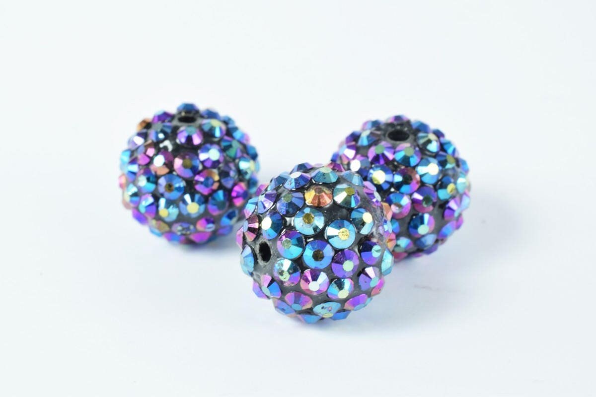 18mm Rhinestone Resin Beads, Shamballa, Round Ball Beads, for Macrame Bracelet, Basketball wives Earring 11Colors set of 1...