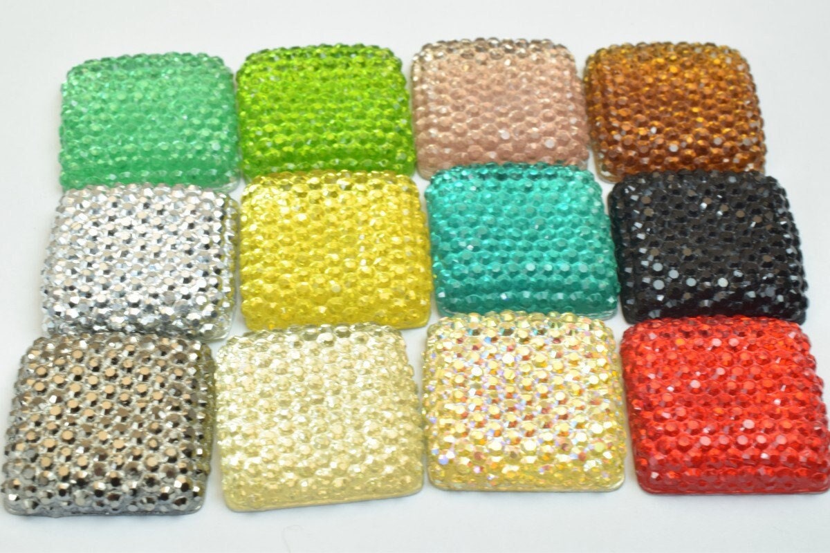 15 PCs Sparkly Acrylic Rhinestone Squares 20mm Resin Flat back Decoden Kawaii Cabochons Phone Case Embellishments Bling Bl...