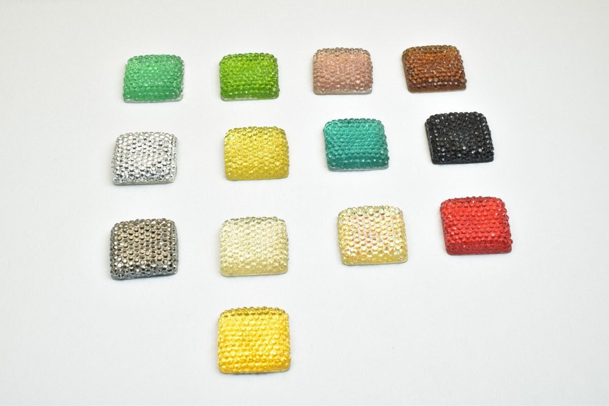 15 PCs Sparkly Acrylic Rhinestone Squares 20mm Resin Flat back Decoden Kawaii Cabochons Phone Case Embellishments Bling Bl...