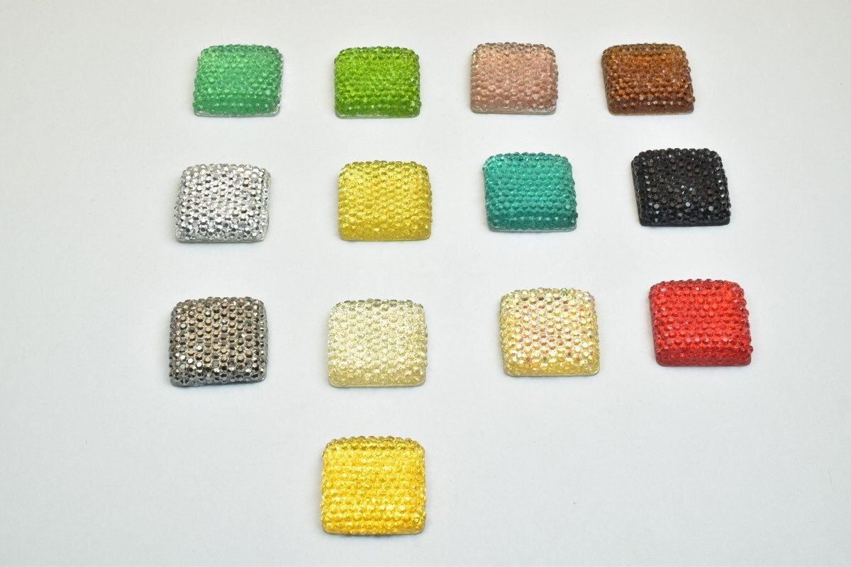15 PCs Sparkly Acrylic Rhinestone Squares 20mm Resin Flat back Decoden Kawaii Cabochons Phone Case Embellishments Bling Bl...