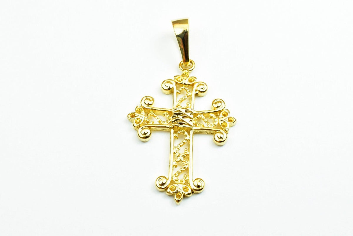 18K as Gold Filled* Filigree Cross Pendants Size 40x28mm, Christian Religious Cross Charm, First Communion Baby Baptism Fo...