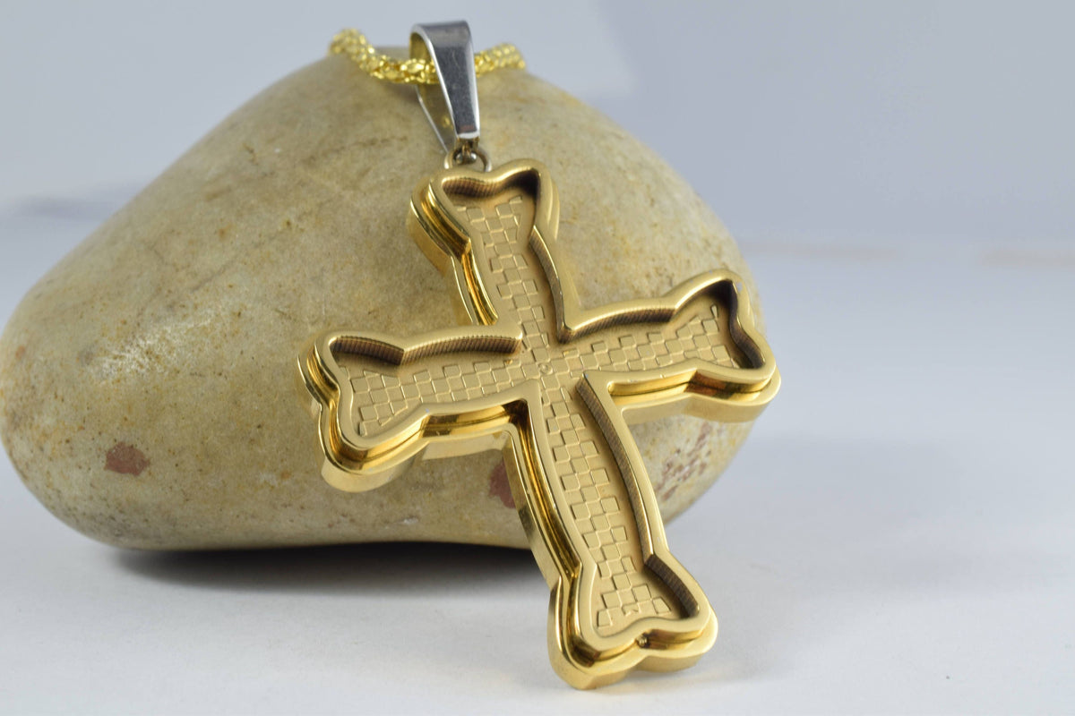 18K Gold Filled Cross Pendant Stainless Steel Size 45x36mm, Thickness 4.5mm Christian Religious Cross For Jewelry Making j...