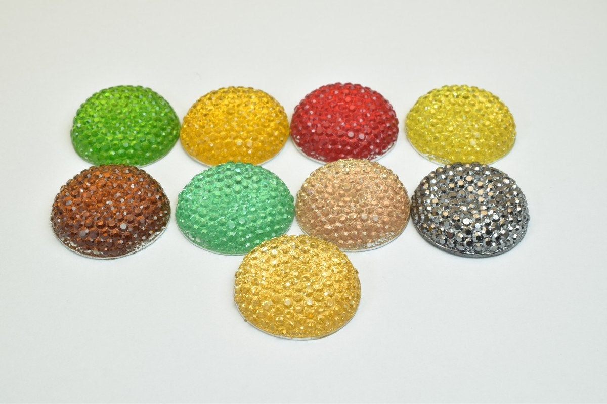 15 PCs Sparkly Acrylic Rhinestone Round 20mm Resin Flatback Decoden Beads Kawaii Cabochons Phone Case Embellishments Bling...