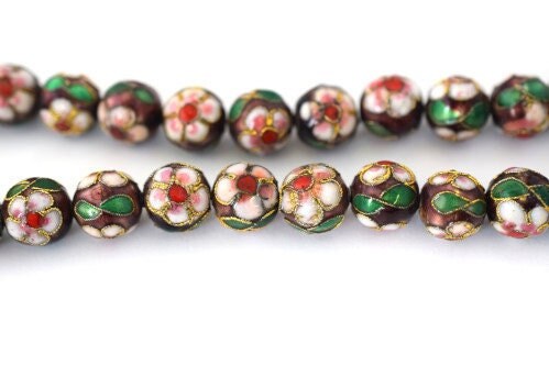 Plum Color Flower Art Cloisonne Round Beads 6mm/8mm/10mm/12mm For Jewelry Making Item No# 0058 jewelry making supplies - d...