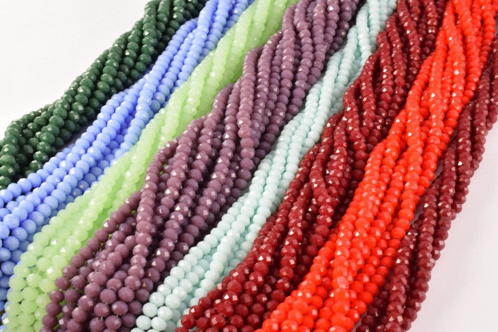 6x4mm 18" Inch Strand Rondelle Faceted Various Colored Crystal Beads, Opaque Rondelle Beads,Shaped Crystal, Faceted, Beadi...