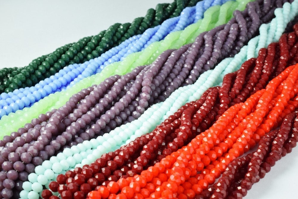 6x4mm 18" Inch Strand Rondelle Faceted Various Colored Crystal Beads, Opaque Rondelle Beads,Shaped Crystal, Faceted, Beadi...