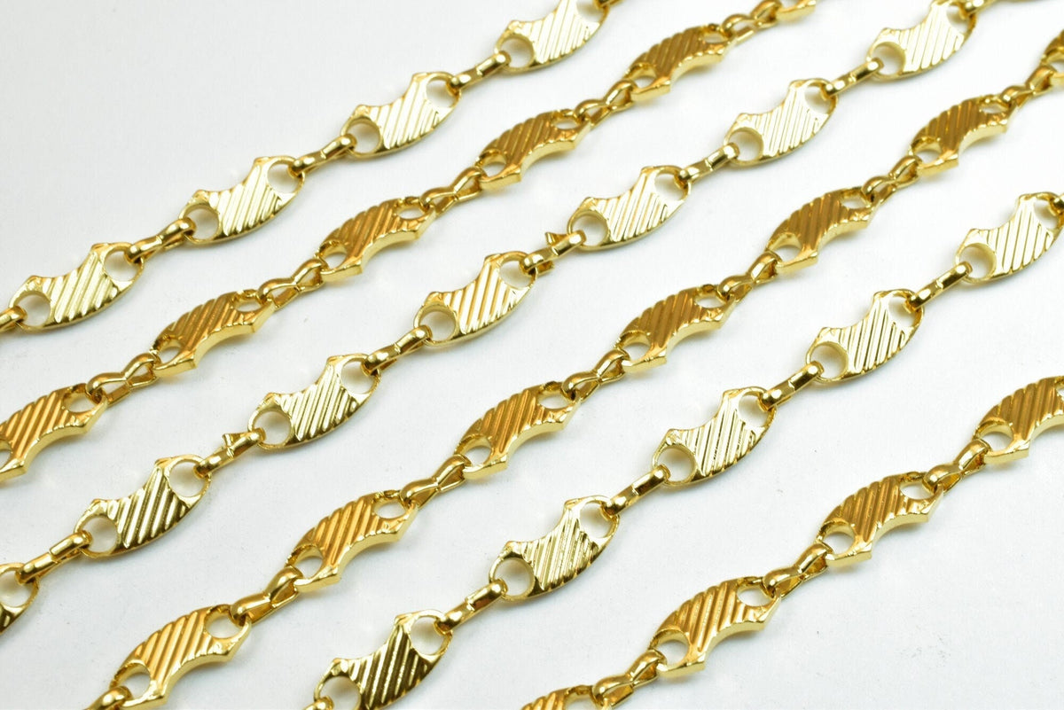 18K Gold Filled Diamond Cut Necklace - 17 Inch Bar Chain, 5mm Width - Tarnish Resistant Finish, Metal, Gift For Her