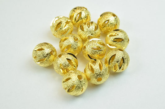 100 PCs Gold Plated Carved Round Beads 8mm/10mm Diamond Cut jewelry making supplies