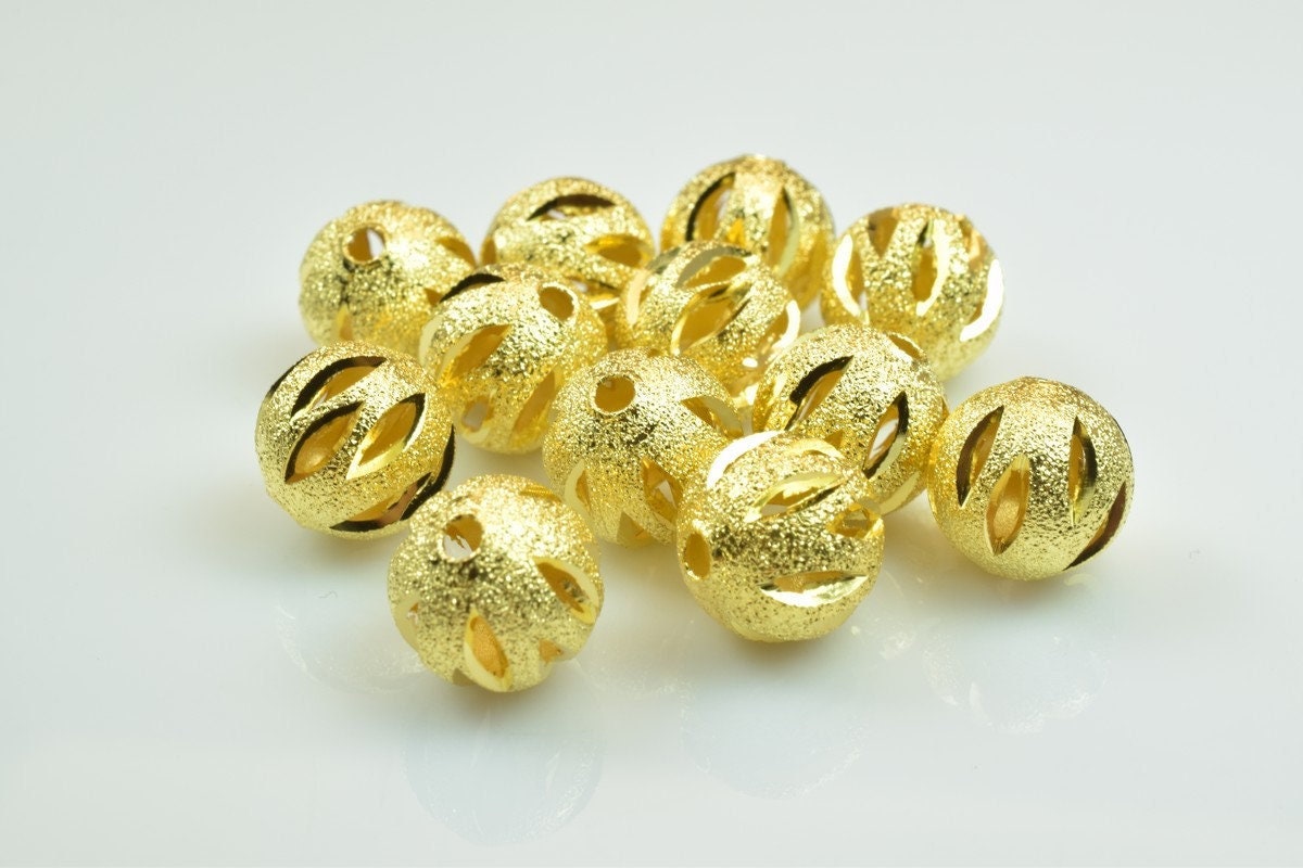 100 PCs Gold Plated Carved Round Beads 8mm/10mm Diamond Cut jewelry making supplies - detail image 3