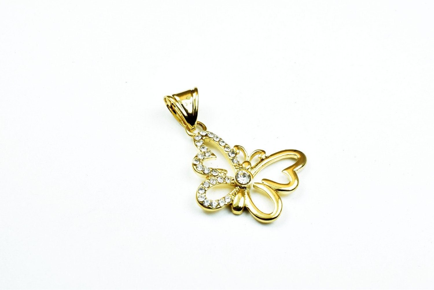 18K as Gold Filled* Rhinestone Butterfly Charm Pendant Size 24x15mm Charm with Clear CZ Cubic Zirconia For Jewelry Making...