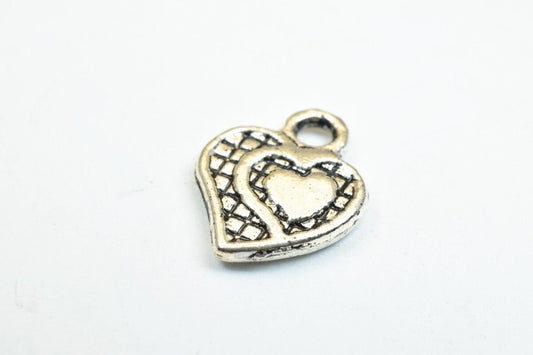20 PCs Silver Alloy Heart Charm Beads Antique Silver Size 12x10mm Decorative Design Metal Beads 3mm JumpRing Opening for J...