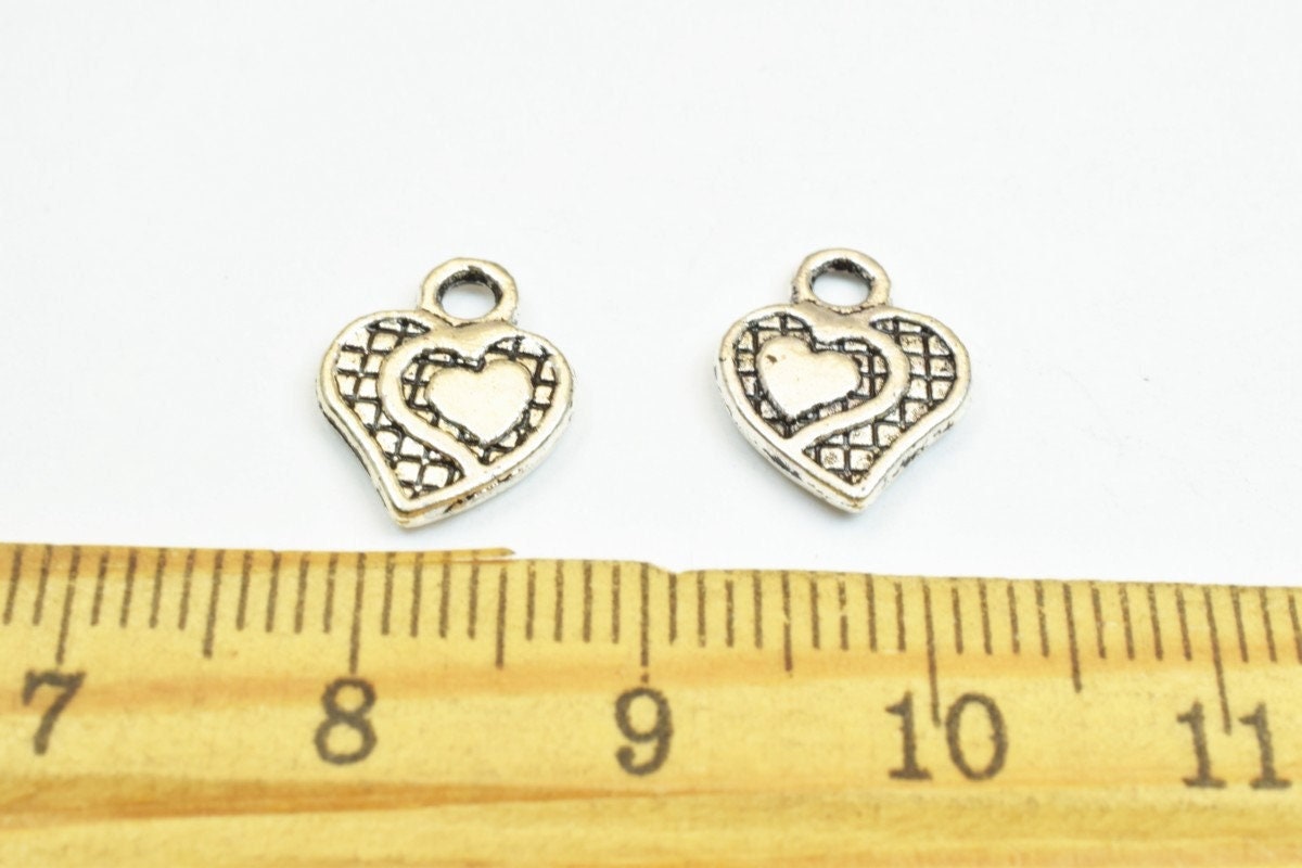 20 PCs Silver Alloy Heart Charm Beads Antique Silver Size 12x10mm Decorative Design Metal Beads 3mm JumpRing Opening for J...