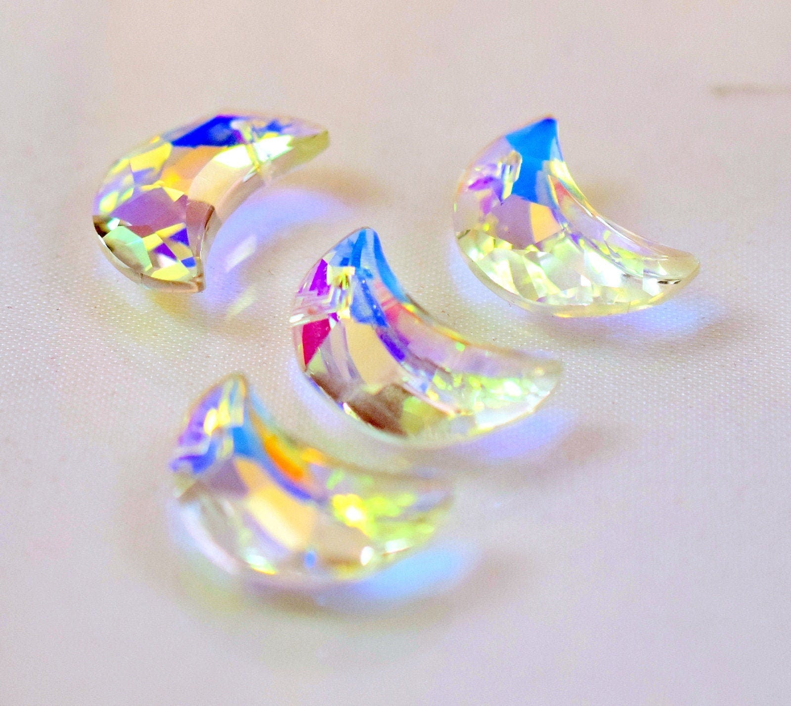 Crystal Chandelier Faceted Moon Shape Clear AB Iridescent 20x13mm, Hair jewelry , Top Hole, Sparkling Dangling Charm,Brace...