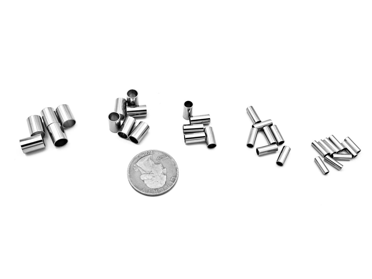 Plain Tube Spacer Silver Beads: Multi-Size Stainless Steel Cylinders, Durable Finish | Jewelry Making, Bulk Supply | 20 Pieces Set