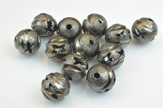 100 PCs Gun Metal Plated Black Carved Round Beads 6mm/8mm/10mm Diamond Cut For Jewelry Making jewelry making supplies