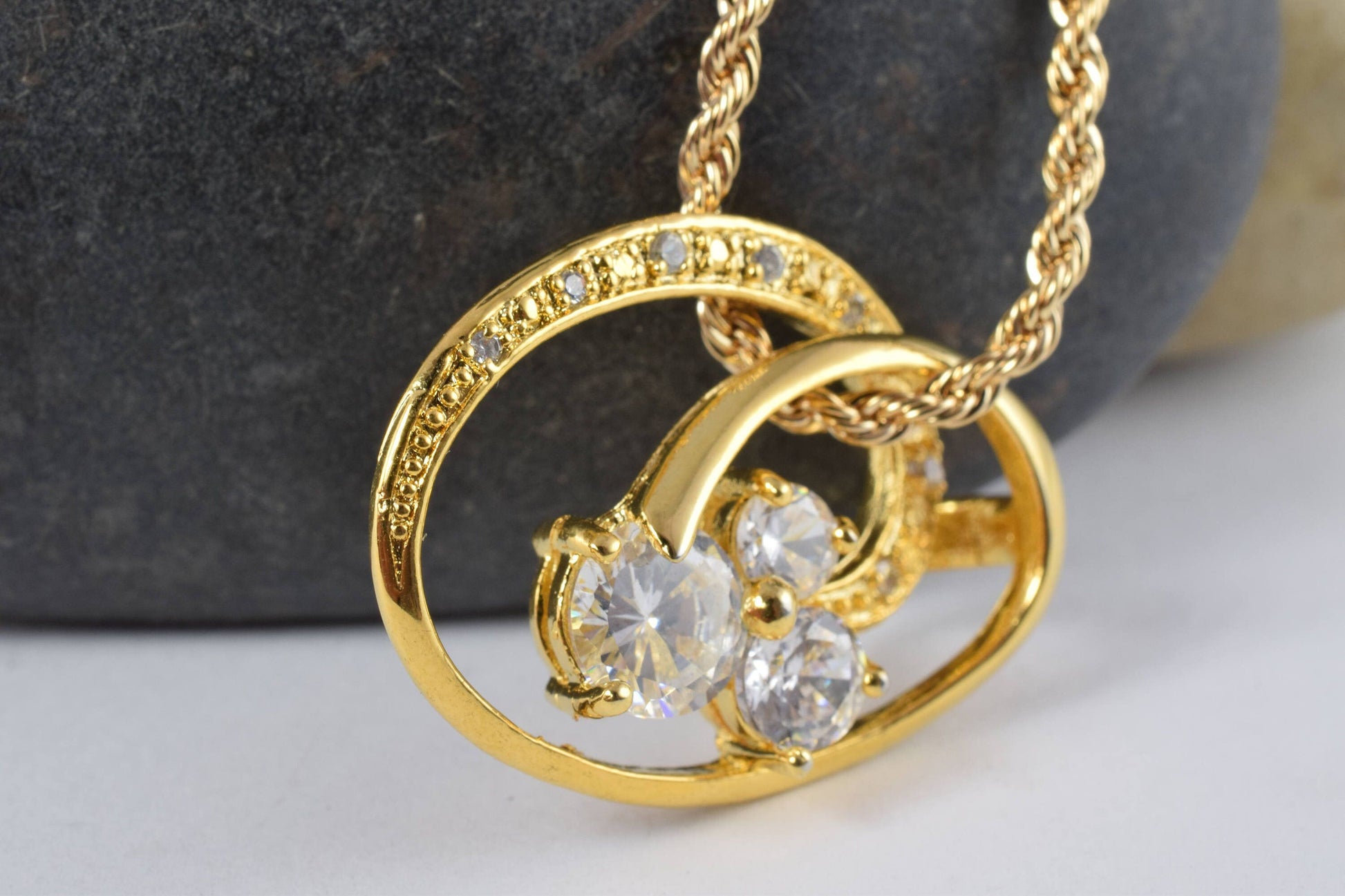 24x32mm 18KT Gold Filled CubicZirconiaCircle Pendant Elegant Design Infinity Round Cubic Zirconia Crystal, Gold Filled Pen...