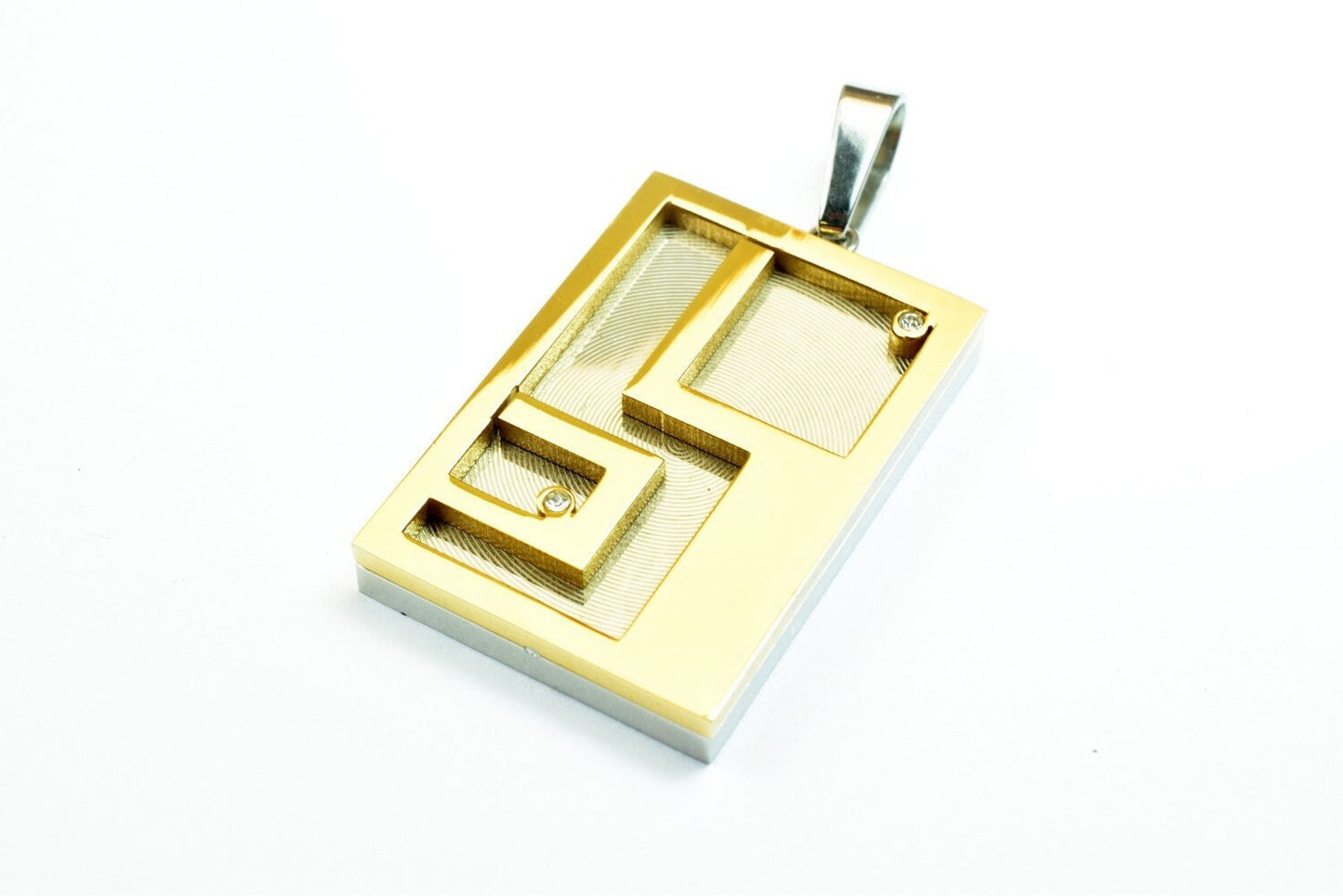 18K Gold Filled Stainless Steel Pendant With Rhinestone CZ Cubic Zirconia Charm Gold and Silver Color Size 39x24.5mm For J...