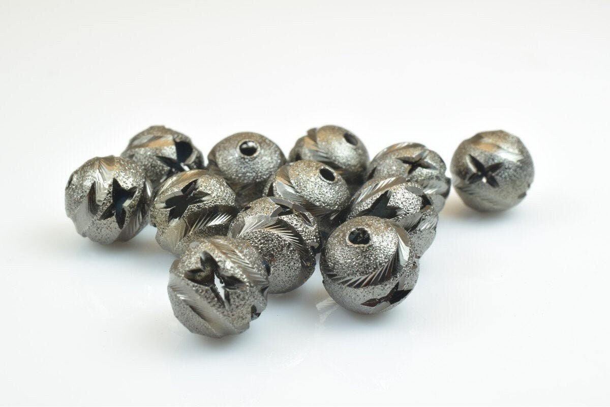 100 PCs Gun Metal Plated Black Carved Round Beads 6mm/8mm/10mm Diamond Cut For Jewelry Making jewelry making supplies - de...