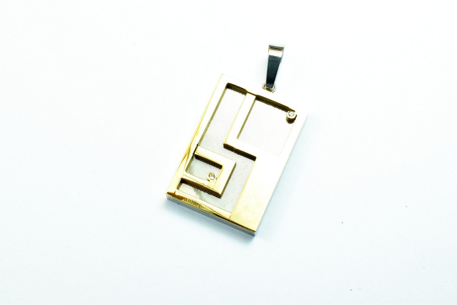 18K Gold Filled Stainless Steel Pendant With Rhinestone CZ Cubic Zirconia Charm Gold and Silver Color Size 39x24.5mm For J...