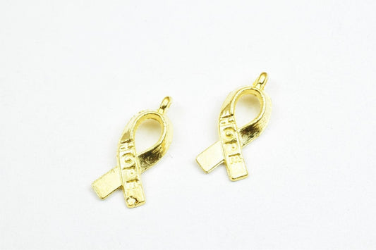 12 PCs Hope Breast Cancer Charm Pendant Bead Gold Size 18x8mm Decorative Design Metal Beads 1mm Jump Ring Opening for Jewe...