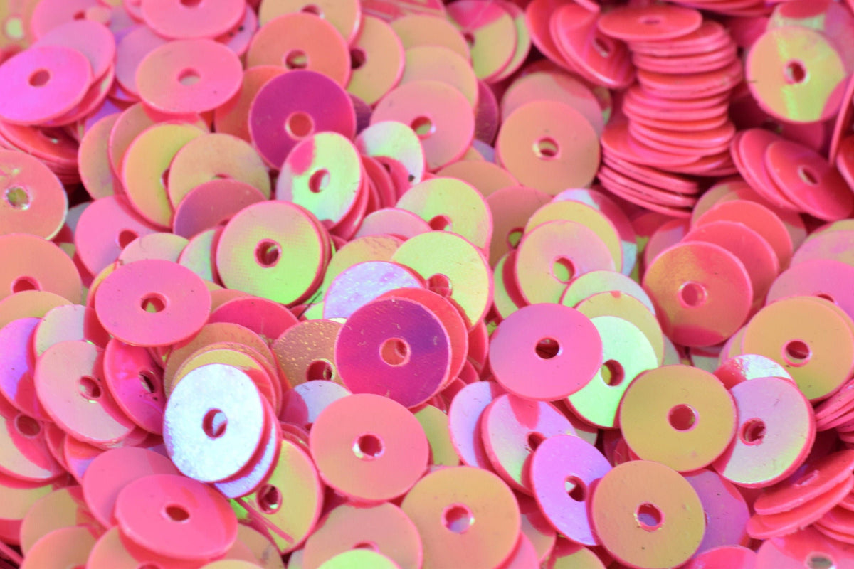 Bright Dark Pink Iridescent Sheen Round Sequins, Multi-Size Mix (3mm-6mm, Loose Paillettes, Lightweight, Center Hole for Sewing)