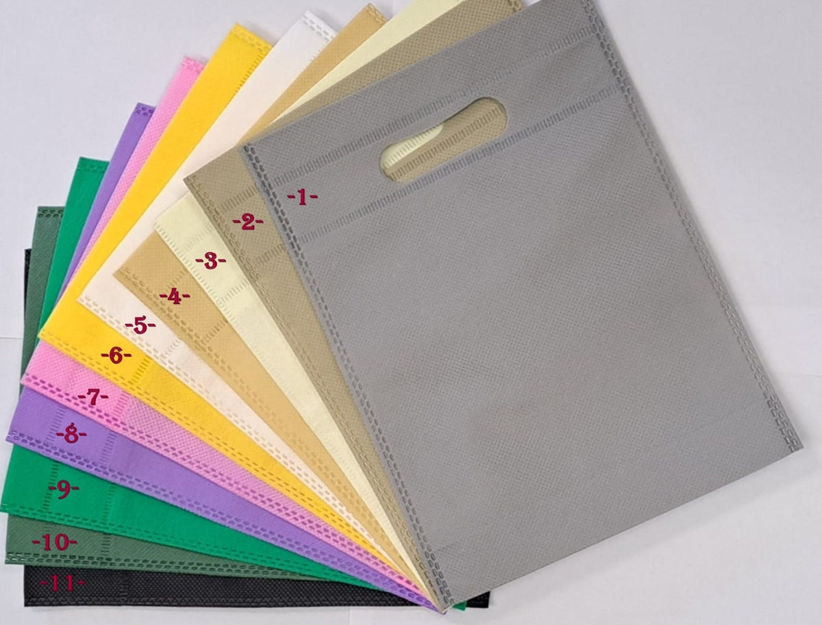 Beige Logo Bags Non Woven Totes: Reusable Multicolor Gift Bags for Weddings and Parties (12 PCs, 8x10.5 Inches, Customizable)