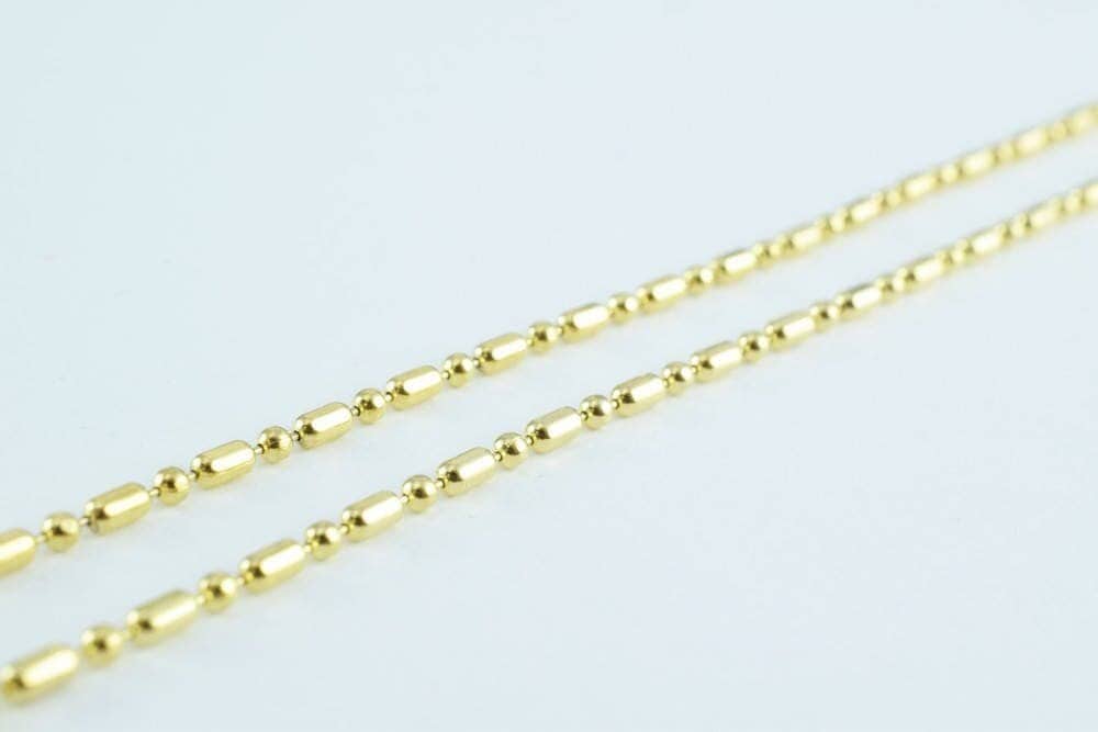 14k Gold Filled Alternative Beaded Chain Bar: Dainty Gold Ball Chain, (13.5", 1.5mm Width, Tarnish Resistant)