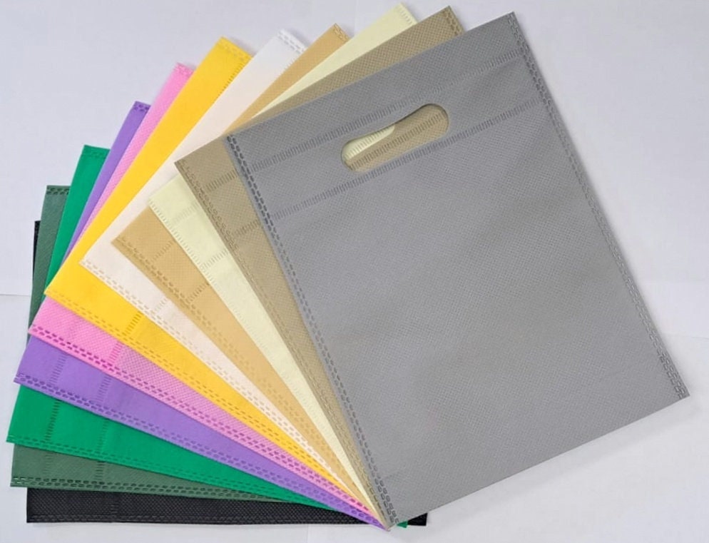 Beige Logo Bags Non Woven Totes: Reusable Multicolor Gift Bags for Weddings and Parties (12 PCs, 8x10.5 Inches, Customizable)