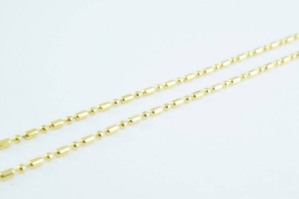 14k Gold Filled Alternative Beaded Chain Bar: Dainty Gold Ball Chain, (13.5", 1.5mm Width, Tarnish Resistant)