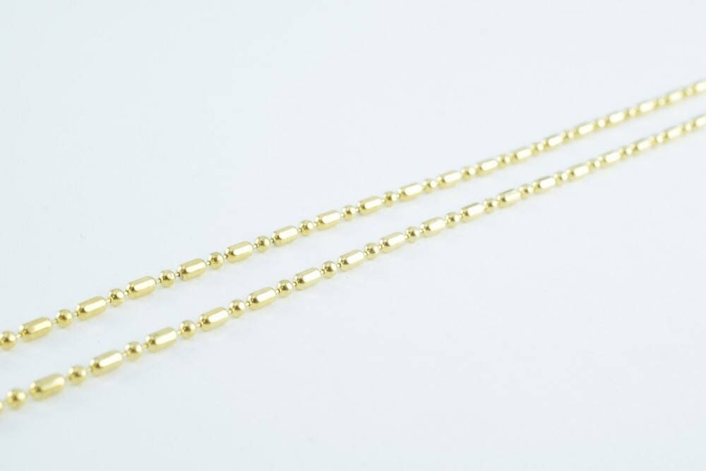 14k Gold Filled Alternative Beaded Chain Bar: Dainty Gold Ball Chain, (13.5", 1.5mm Width, Tarnish Resistant)