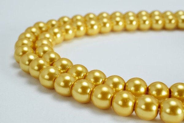 Gold Glass Pearl Beads Size 8mm Shine Round Ball Beads for Jewelry Making Item#789222045500 jewelry making supplies - deta...