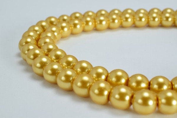 Gold Glass Pearl Beads Size 8mm Shine Round Ball Beads for Jewelry Making Item#789222045500 jewelry making supplies - deta...