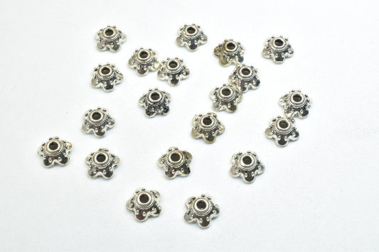 Flower Beads Caps: Antique Silver Finish - 7mm Size, 1mm Hole, Metal Alloy for Jewelry Making