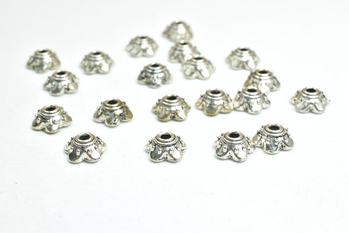 Flower Beads Caps: Antique Silver Finish - 7mm Size, 1mm Hole, Metal Alloy for Jewelry Making