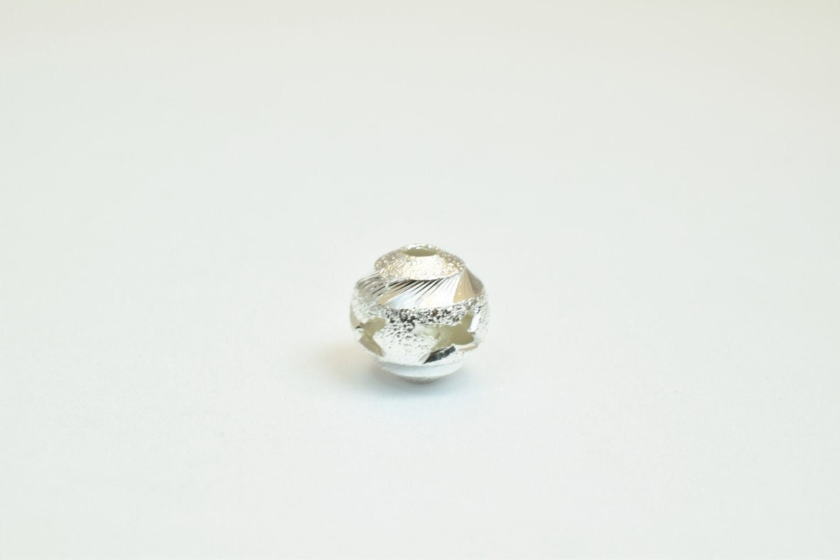 100 PCs Silver Plated Carved Round Beads 8mm Diamond Cut jewelry making supplies - detail image 5