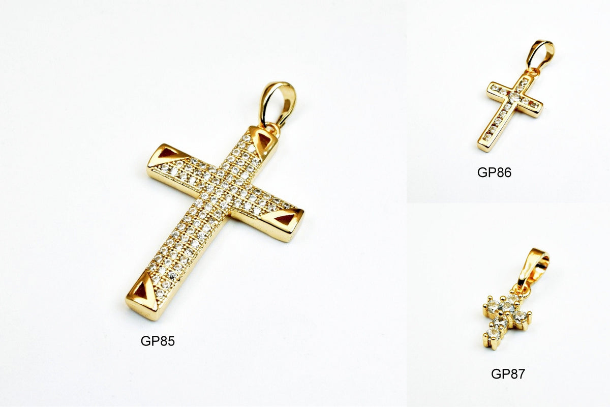 18k as as gold filled* tarnish resistant cross pendant with cubic zircon (cz) rhinestone 3 sizes for jewelry making gp85,...