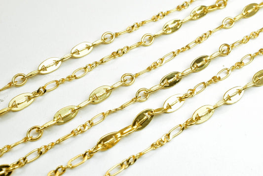 18K Gold Filled Alternative Mixed Cuban Cable Chain: 17 1/4" Length, 4mm Width, | Tarnish Resistant, Durable Finish