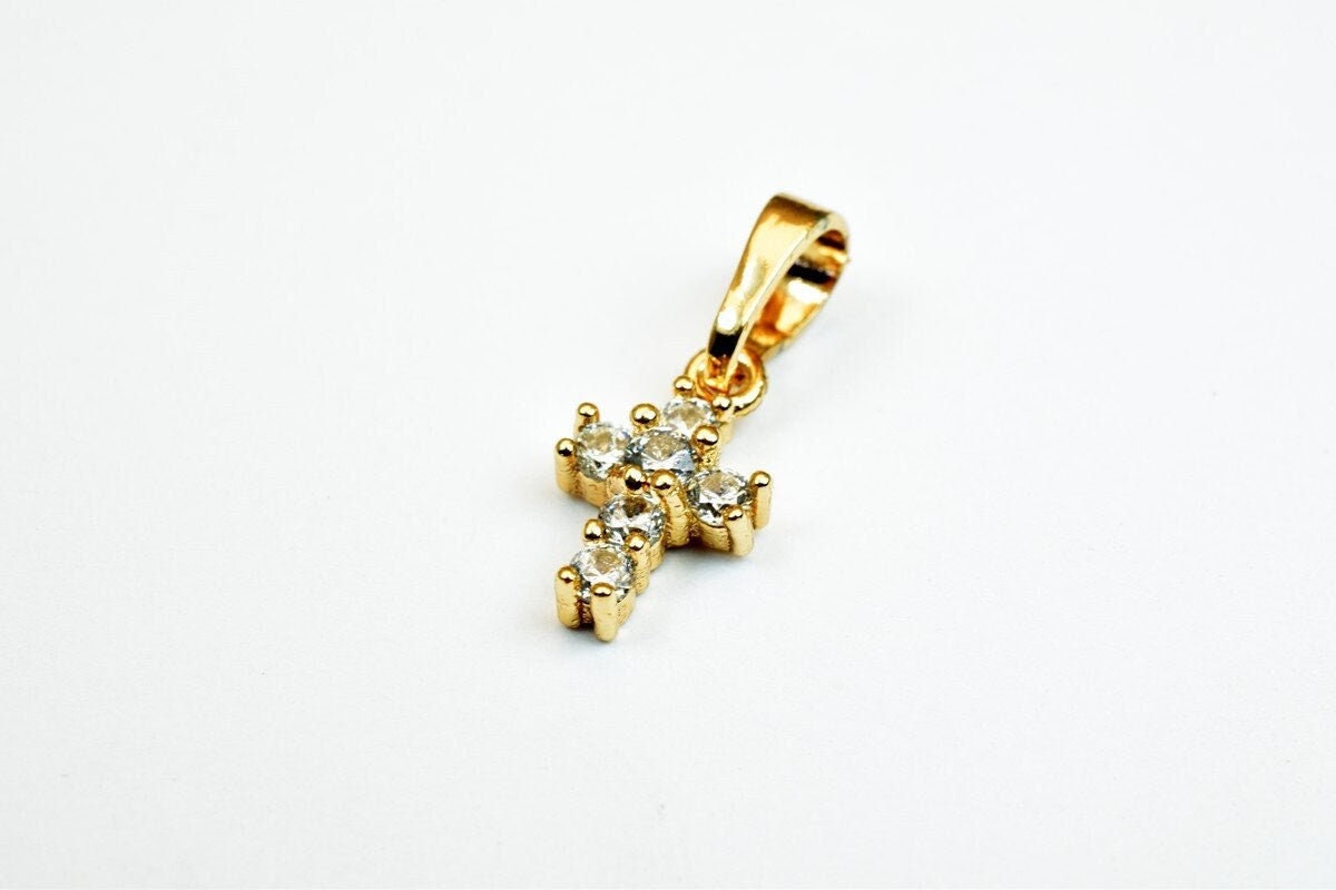 18k as as gold filled* tarnish resistant cross pendant with cubic zircon (cz) rhinestone 3 sizes for jewelry making gp85,...