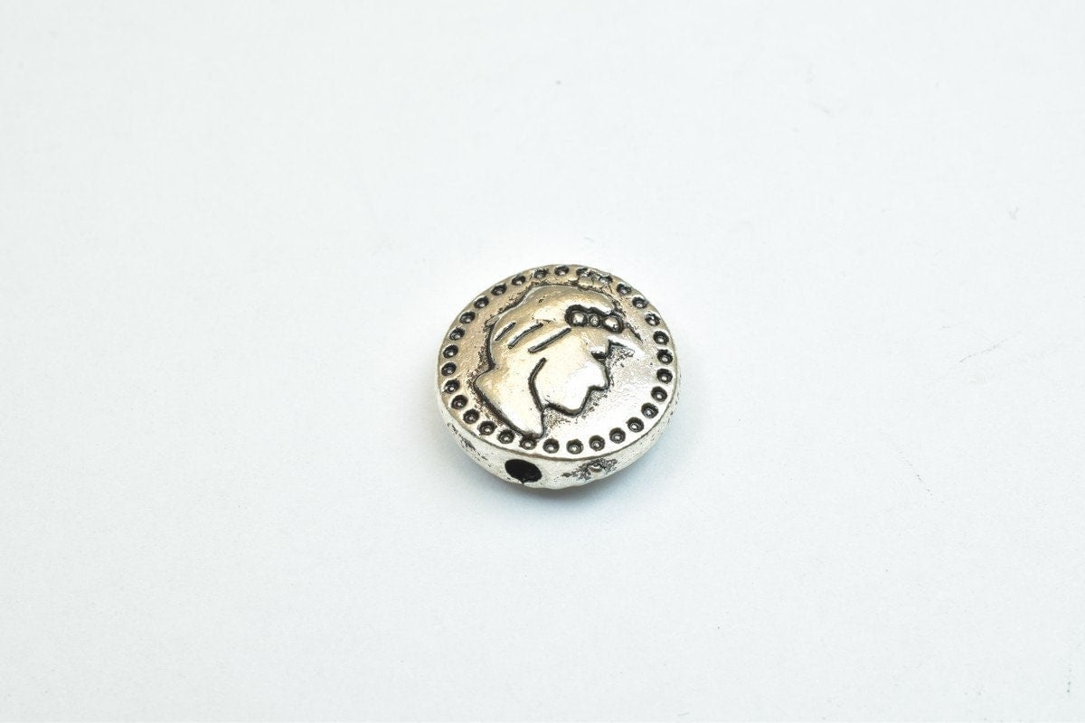 12 PCs Princess Face Connector Charm Silver Alloy Metal Beads Round 12mm Thickness 4.5mm Hole Size 1mm Decorative Design F...