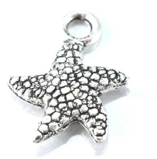 13m Textured Antique Silver Alloy Sea Star Pendant Charm 18pcs/Pk Close loop size: 2mm 3mm charm thickness jewelry making...